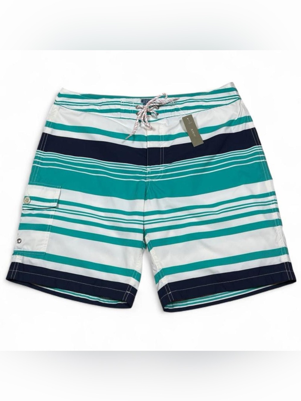 NWT J.Crew Green Navy & White Striped Board Shorts Men’s Size W34 L9 Swim Trunks